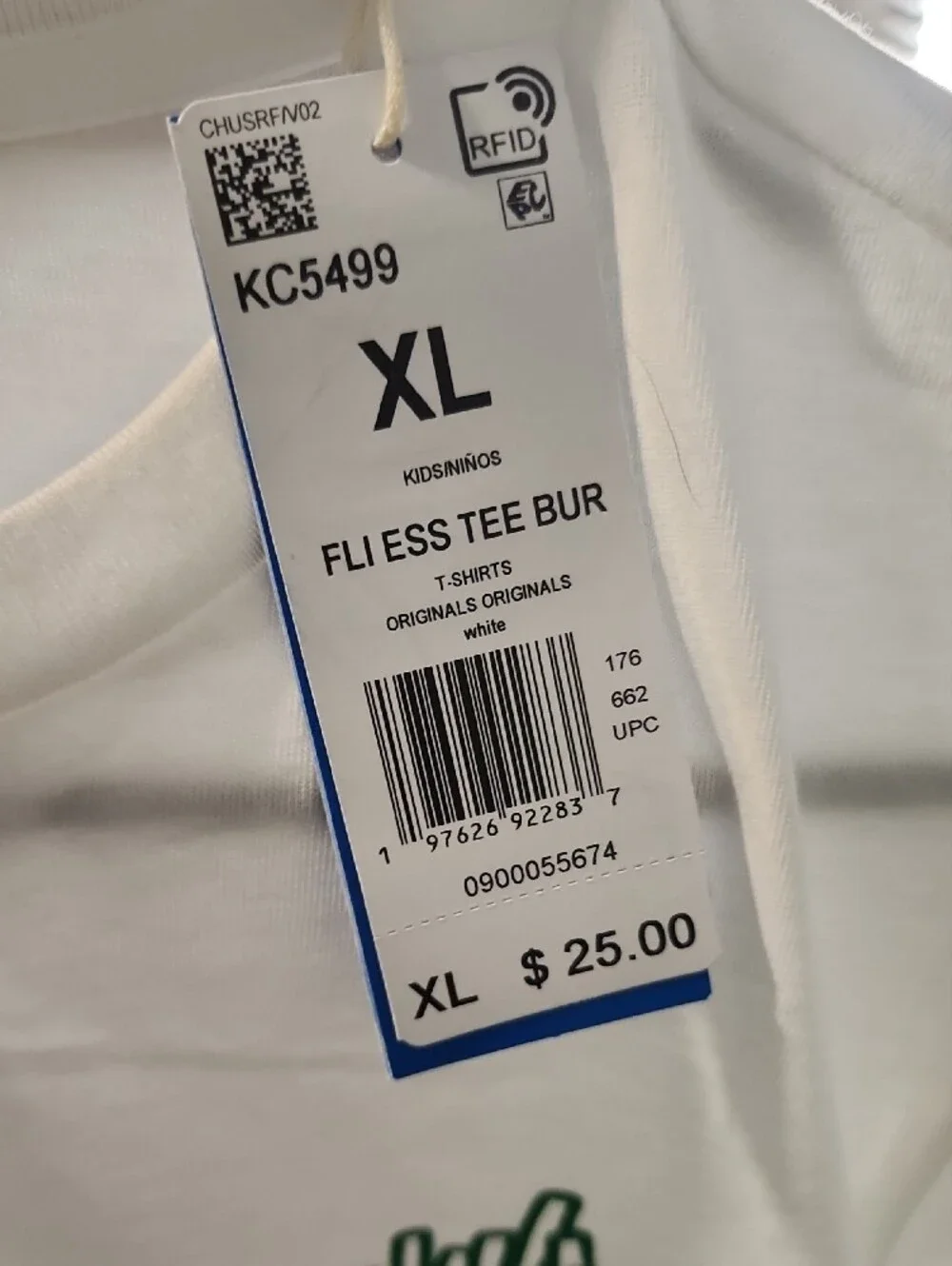 adidas White Short Sleeve Tee with Green Fries Graphic - XL